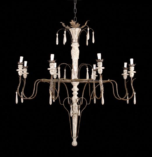 Appraisal: Italian Provincial Eight-Light Chandelier of turned and carved wood and