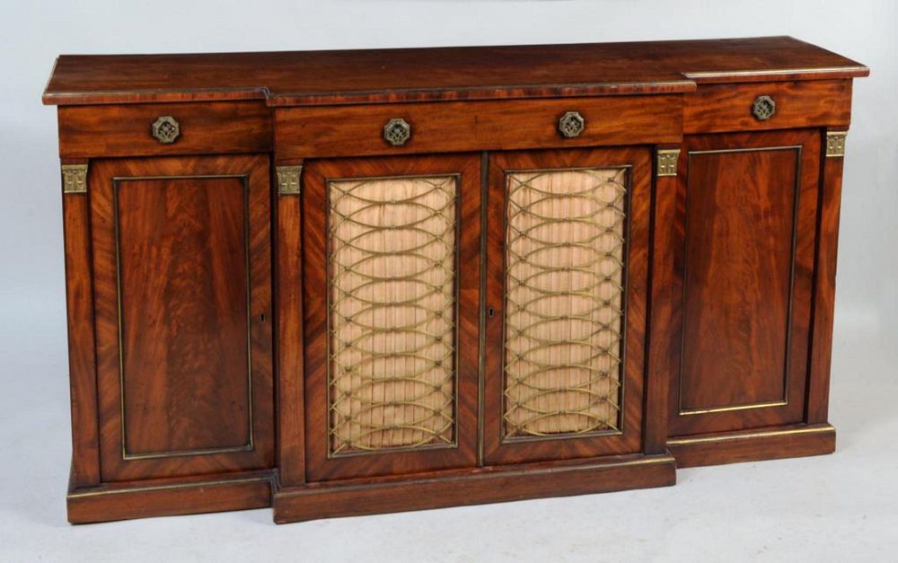 Appraisal: Regency Bronze Mounted Mahogany Credenza in breakfront form with three