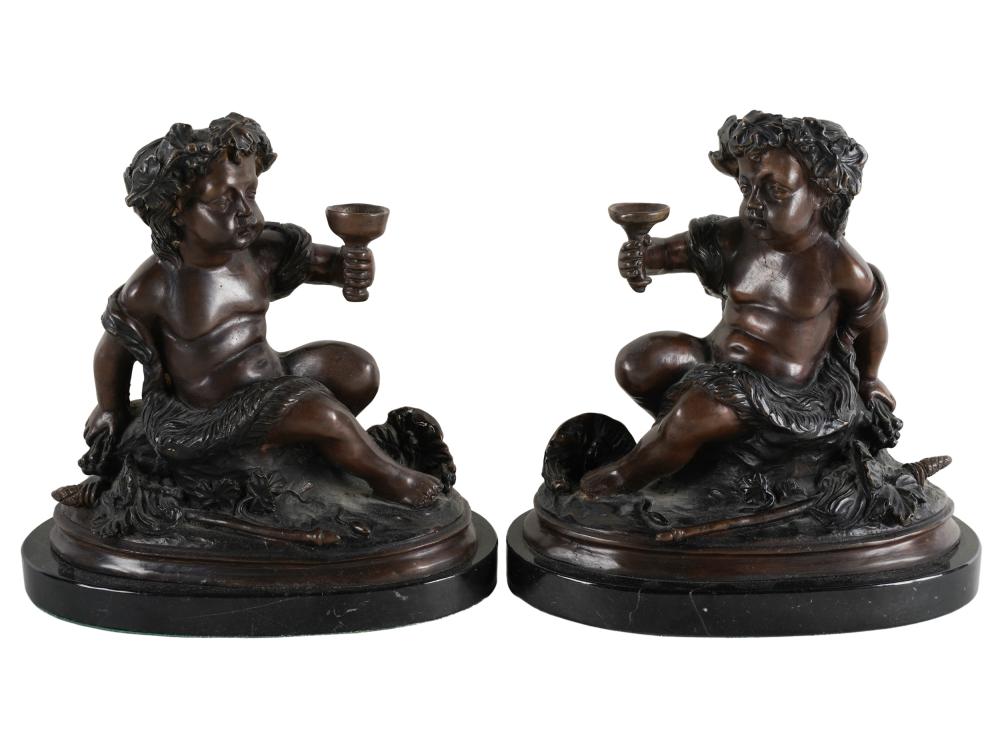 Appraisal: PAIR OF BRONZE CHERUB FIGURESeach signed illegibly verso each set