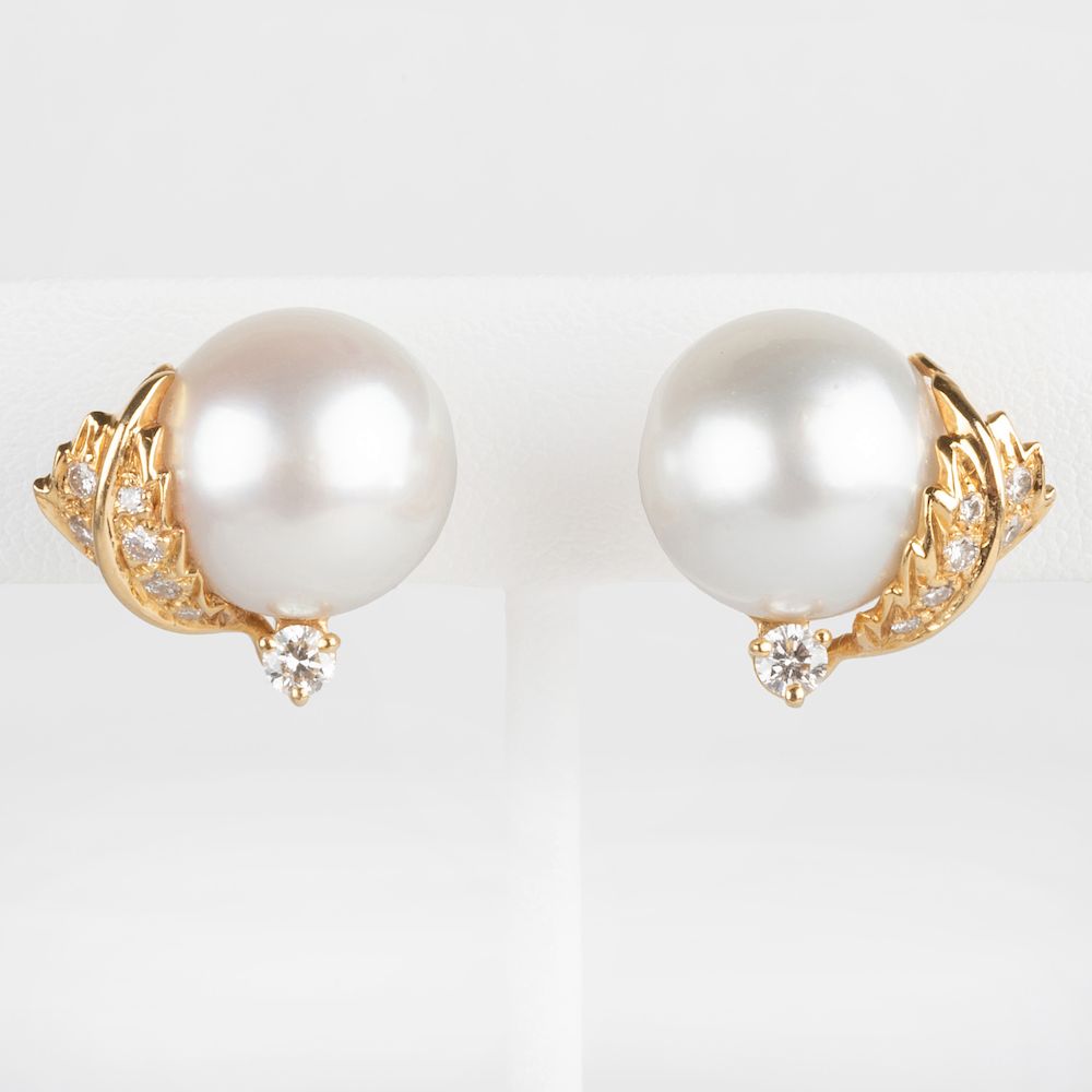 Appraisal: Pair of Seaman Schepps k Gold South Sea Cultured Pearl