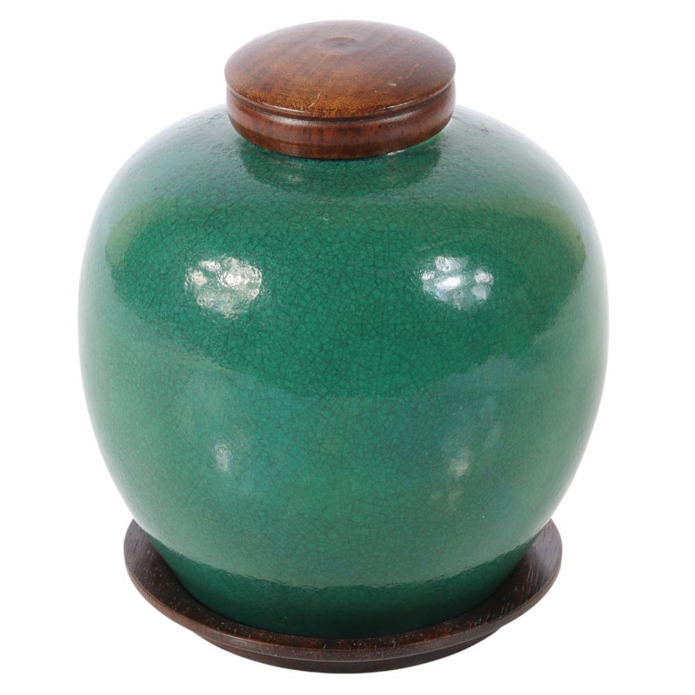 Appraisal: CHINESE EXPORT APPLE GREEN MONOCHROME QING PORCELAIN ROUND JAR H