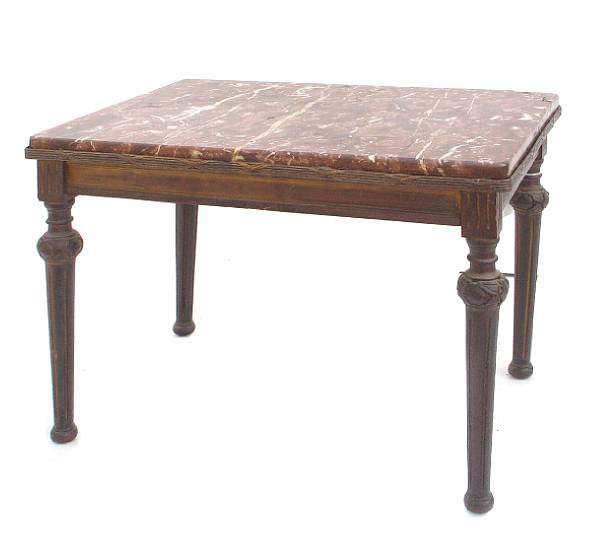 Appraisal: A Louis XVI style marble topped coffee table height in