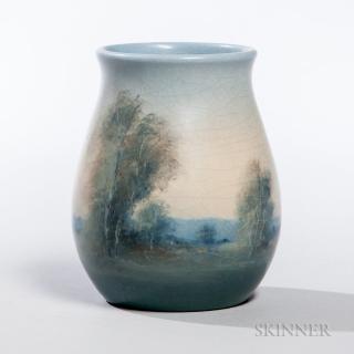 Appraisal: Ed Dier Rookwood Pottery Scenic Vase Cincinnati Ohio Vellum glaze