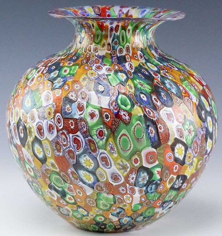 Appraisal: Murano Millefiori Toso Italian Art Glass Vase Vintage Murano millefiori