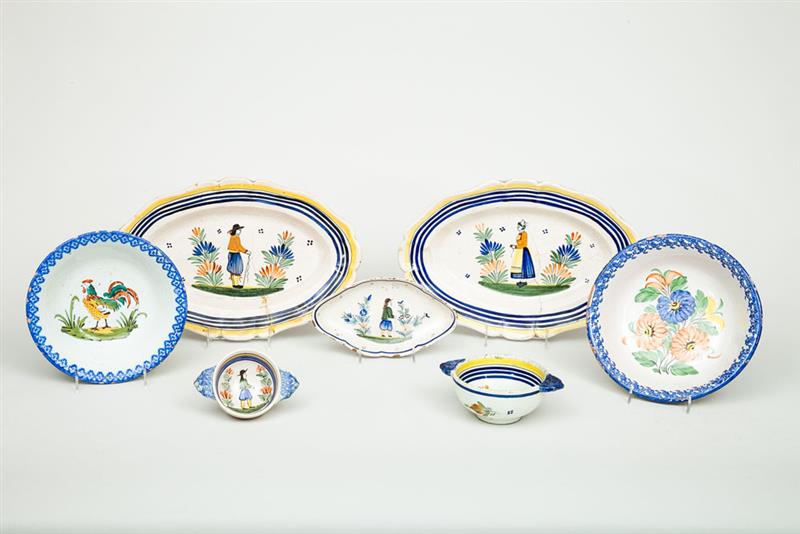 Appraisal: Seven Henriot Quimper Porcelain Articles Comprising two shallow oblong bowls