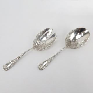 Appraisal: Silvercraft Sterling Silver Repousse Salad Set Silvercraft Sterling Silver Repousse