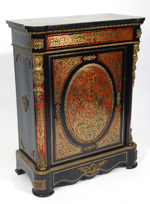 Appraisal: Ebonised boule work pier cabinet fitted a profusely inlaid brass