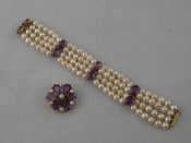 Appraisal: A yellow metal tests carat gold amethyst and cultured pearl