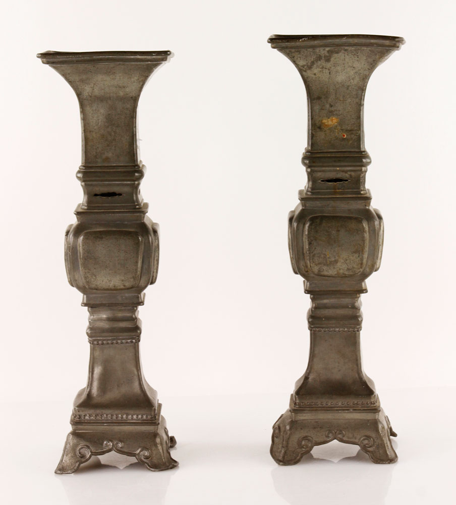 Appraisal: - Pr th C Pewter Candlesticks Pair of early th