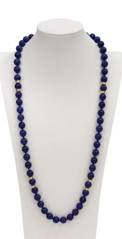 Appraisal: Estate blue lapis lazuli beaded necklace sixty round beads individually