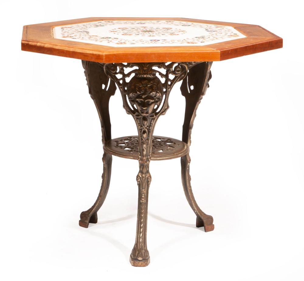 Appraisal: Continental Patinated Metal and Pietra Dura Table octagonal floral motif