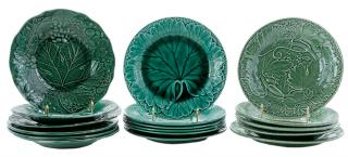 Appraisal: Group of Seventeen Green Pottery Grape Motif Luncheon Plates English