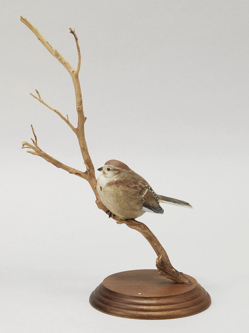 Appraisal: CONTEMPORARY CARVED TREE SPARROW By Donald Booth of Seaford Delaware