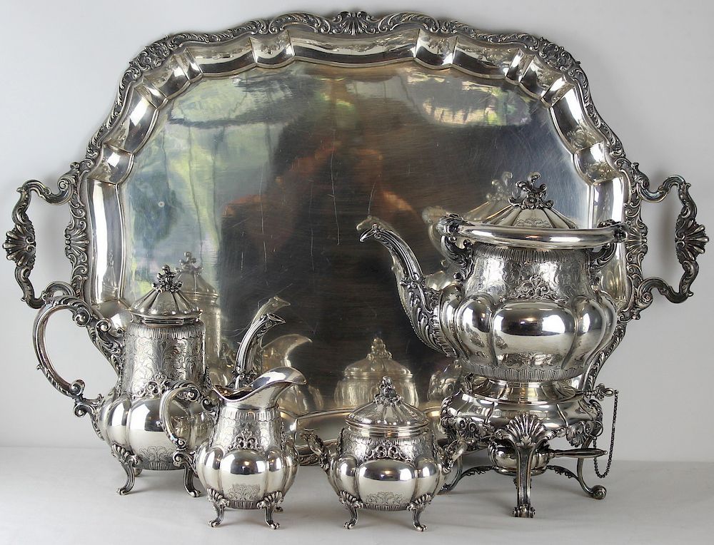 Appraisal: SILVER FW Peruzzi Silver Tea Service with Tray Italian F