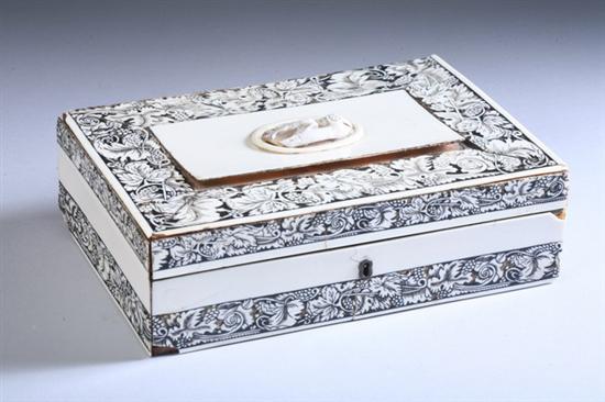 Appraisal: ITALIAN IVORY-VENEERED JEWEL BOX th century Rectangular decorated allover with