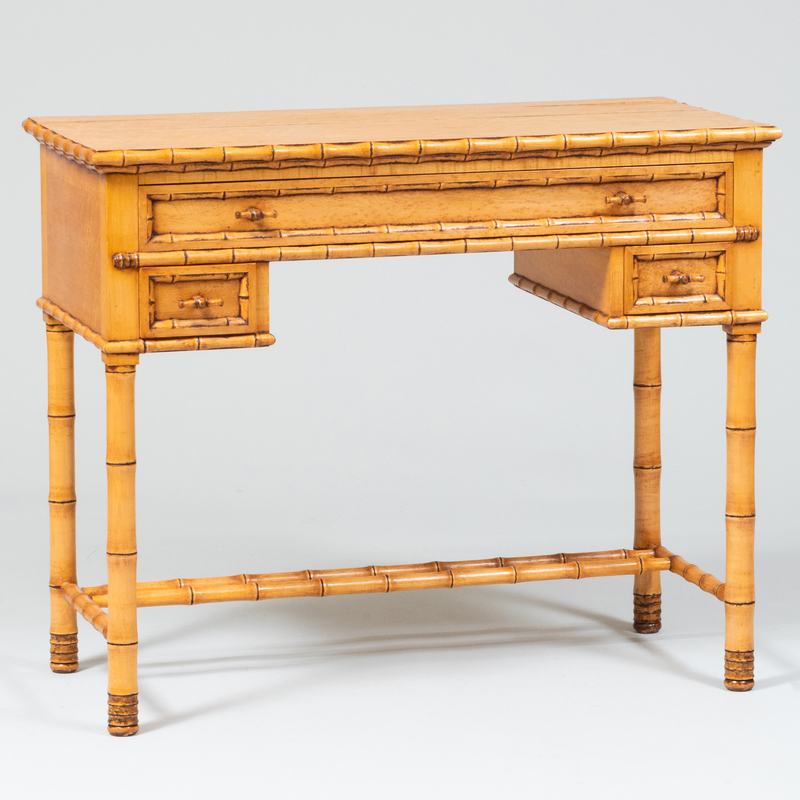 Appraisal: Faux Bamboo and Birds Eye Maple Writing Desk of Recent