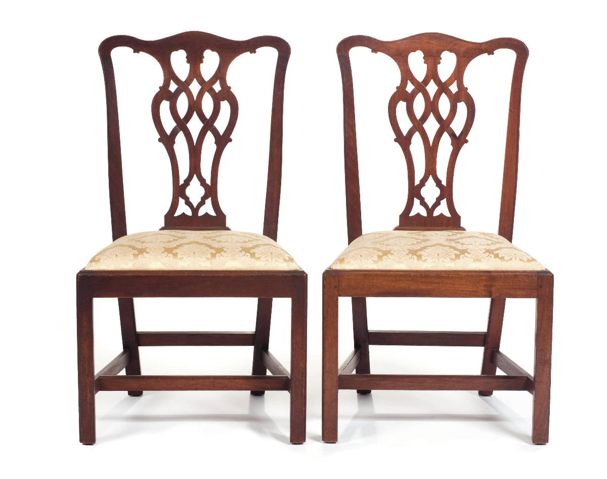 Appraisal: PAIR OF MASSACHUSETTS CHIPPENDALE MAHOGANY SIDE CHAIRS The shaped crest