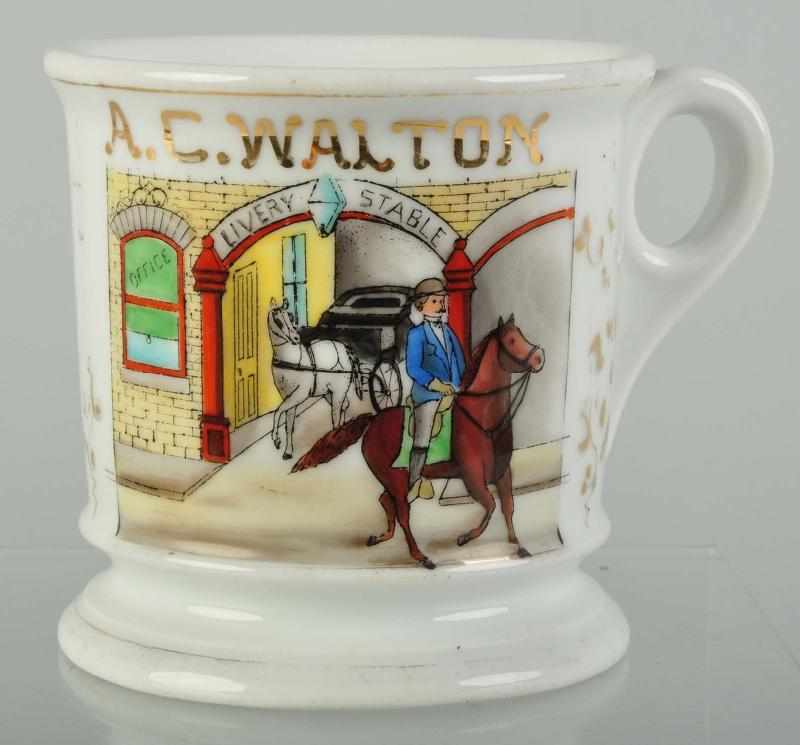 Appraisal: Livery Stable Shaving Mug Description Gilt name A C Walton