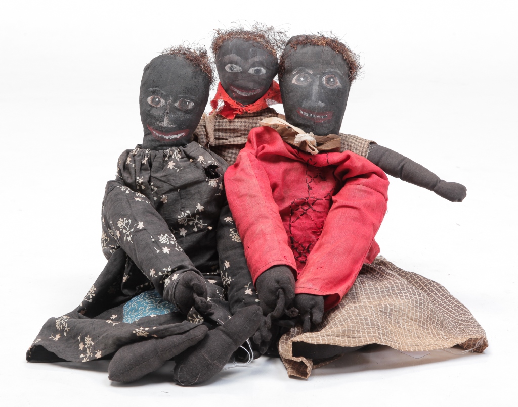 Appraisal: THREE AFRICAN AMERICAN RAG DOLLS Possibly Alabama early th century