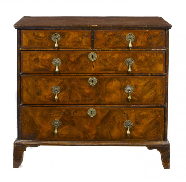 Appraisal: A GEORGE II WALNUT AND FEATHERBANDED CHEST OF DRAWERS with