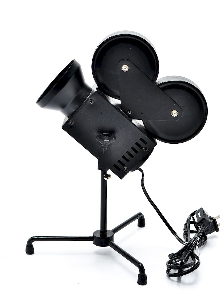 Appraisal: Movie Camera Spotlight Table Lamp in Black Metal Modern table