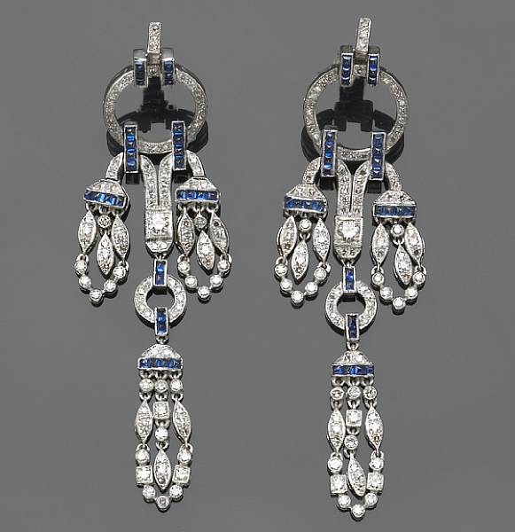 Appraisal: A pair of diamond and k white gold pendant earrings