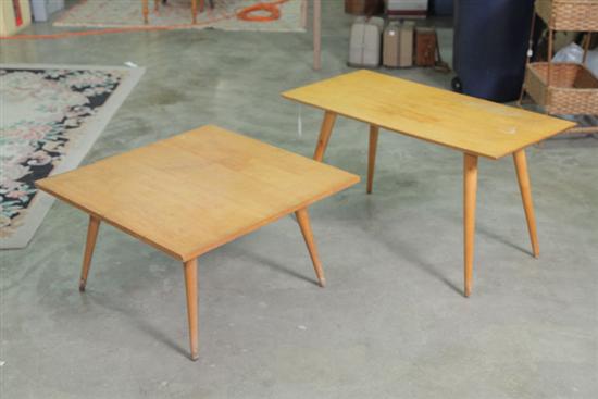 Appraisal: TWO CONTEMPORARY TABLES One square the other rectangular with round