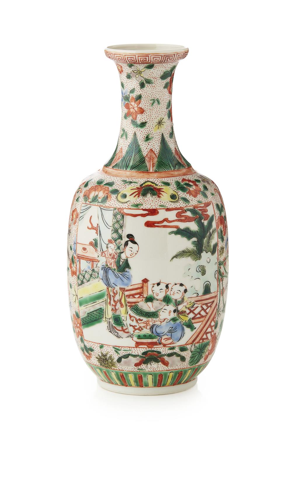 Appraisal: FAMILLE VERTE VASE LATE QING DYNASTY REPUBLIC PERIOD the ovoid