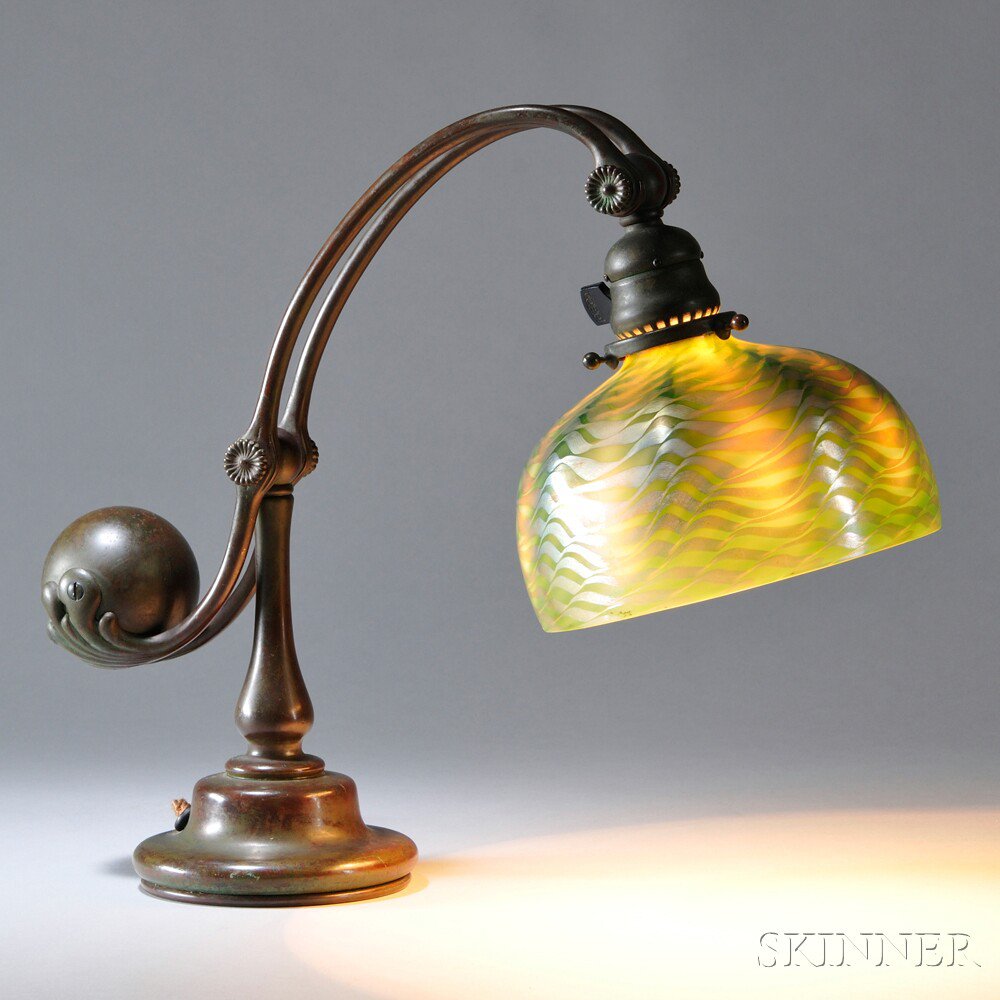 Appraisal: Tiffany Studios Counterbalance Table Lamp Patinated bronze favrile glass New