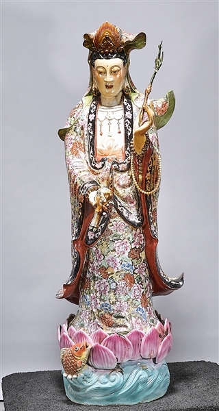 Appraisal: Tall Chinese enameled porcelain figure of Guanyin x x approx