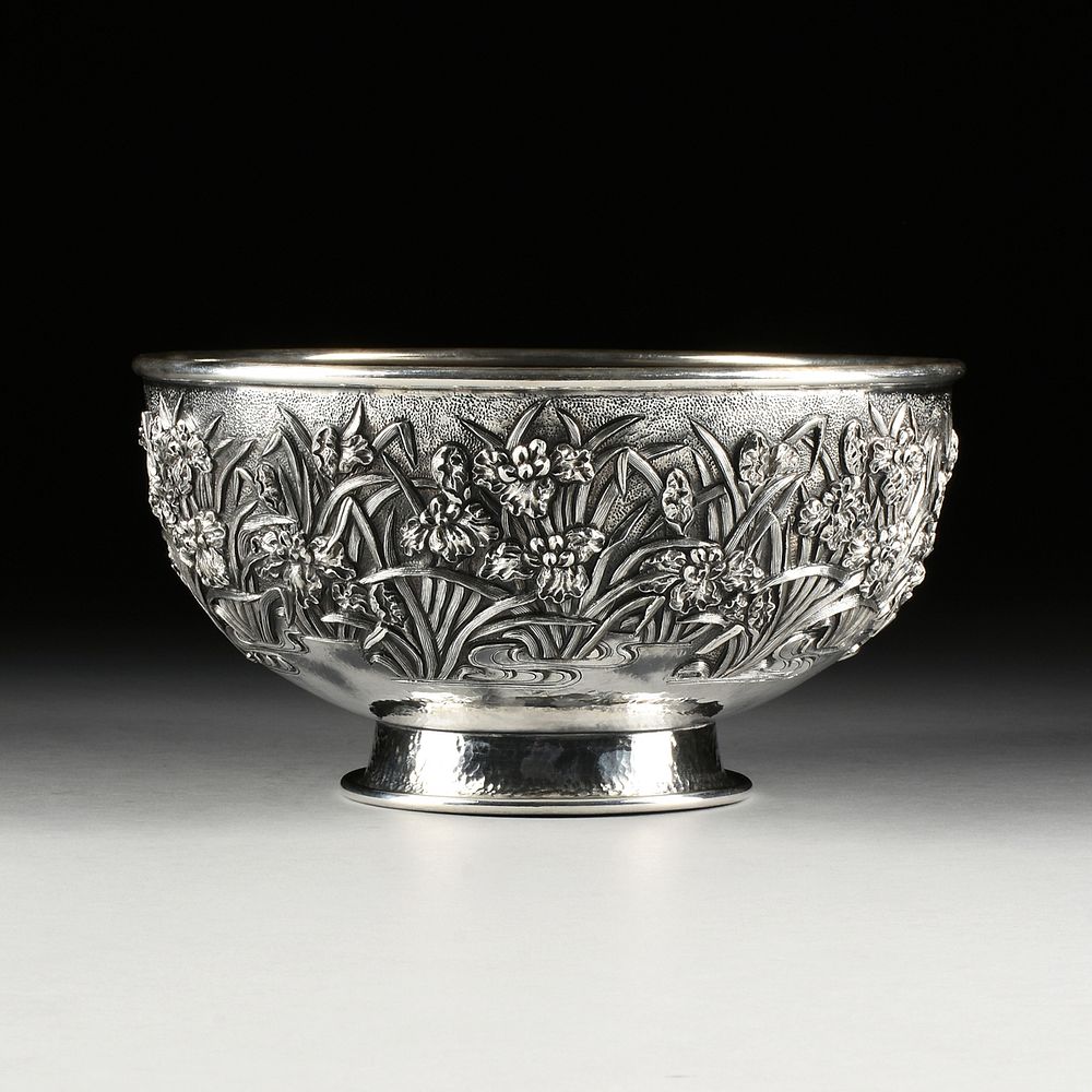 Appraisal: A STERLING SILVER ART NOUVEAU IRIS PUNCH BOWL JAPAN MEIJI