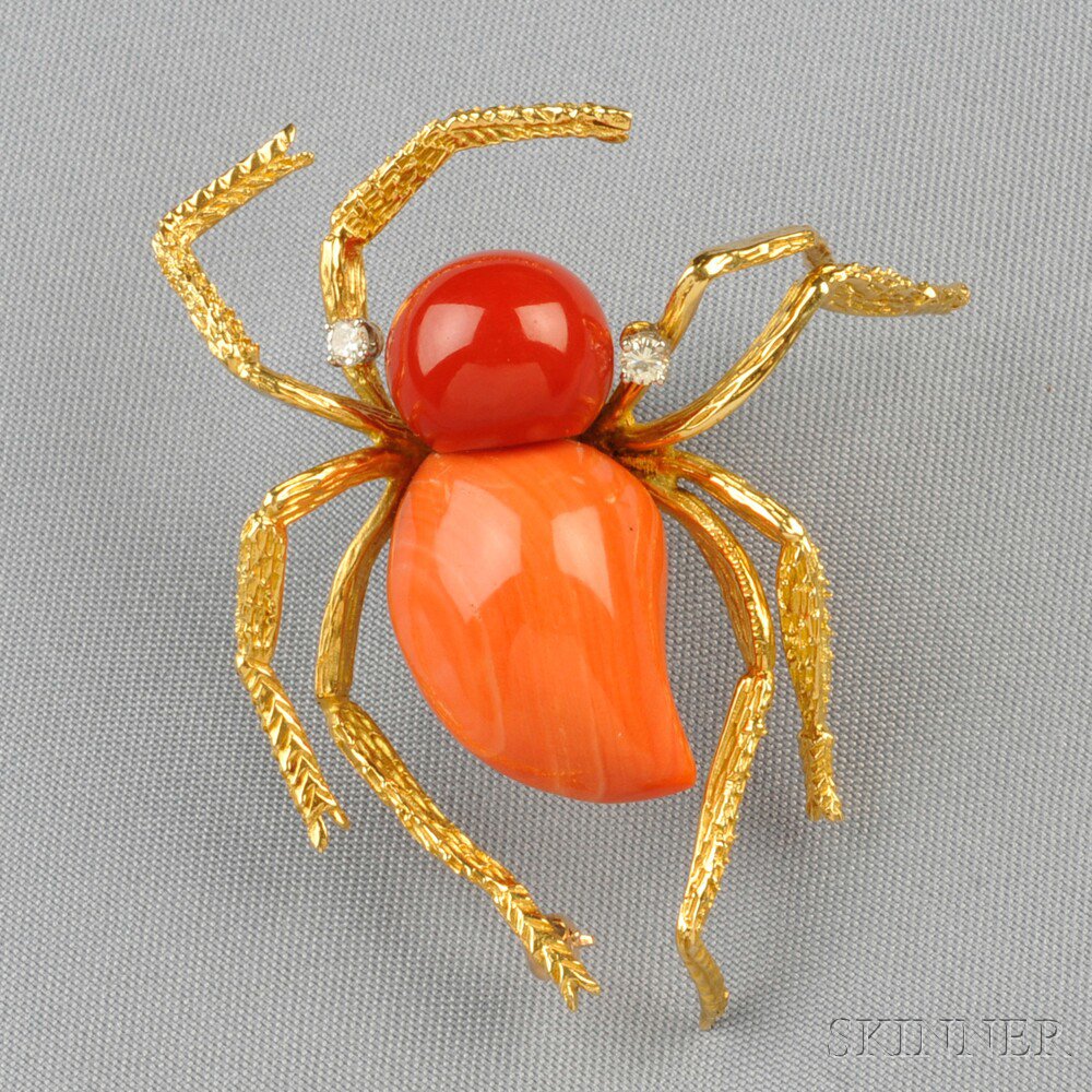 Appraisal: kt Gold and Coral Insect Brooch set with shaped coral