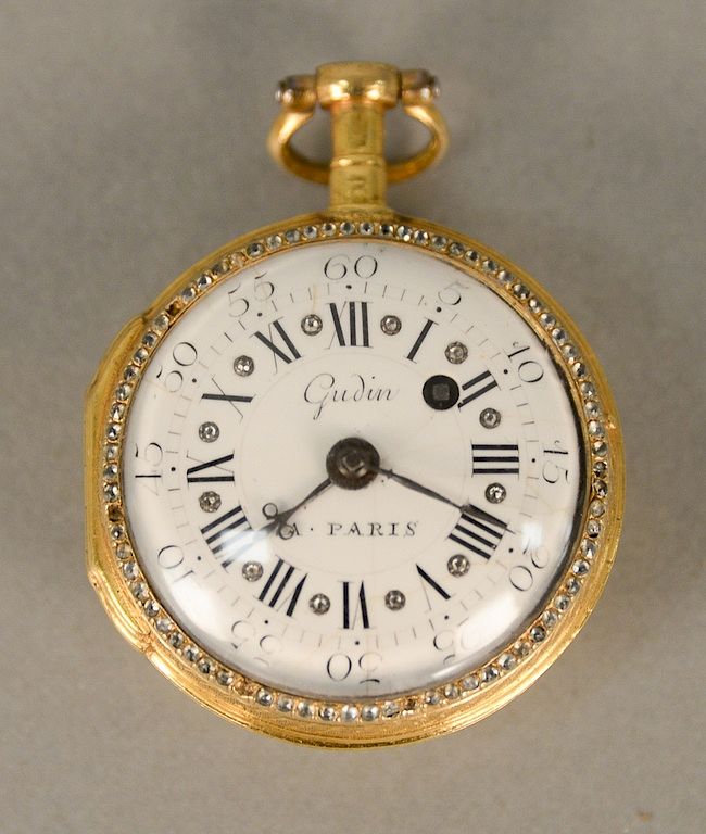 Appraisal: French Gudin open face gold plated pocket watch having white