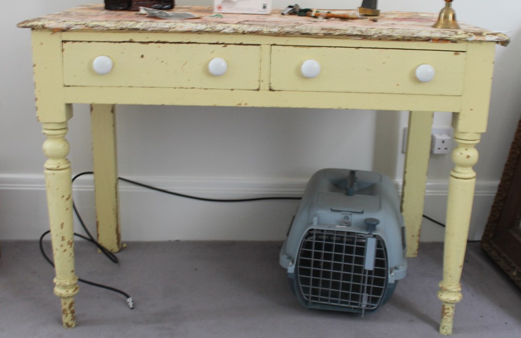 Appraisal: A Victorian painted pine side table with vinyl covered top