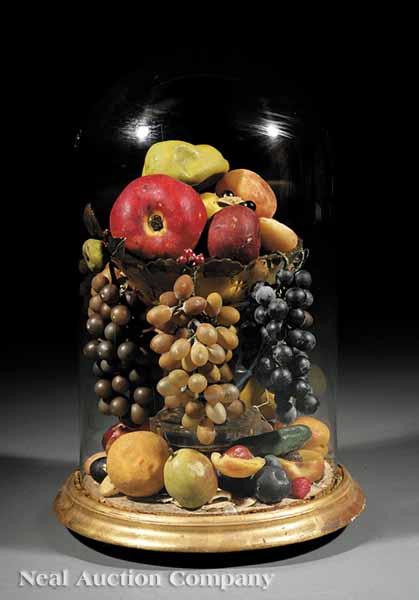 Appraisal: An American Waxwork Still Life under a Glass Dome on