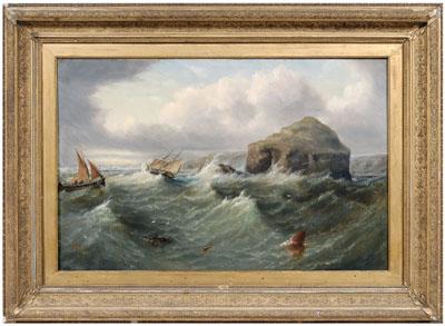 Appraisal: British maritime painting stormy coastal scene with ship in distress