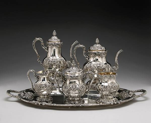 Appraisal: Portuguese Silver Five Piece Tea and Coffee Set with Matching