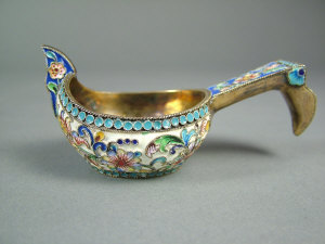 Appraisal: A small Russian silver gilt and enamel 'Kovsh' Of typical