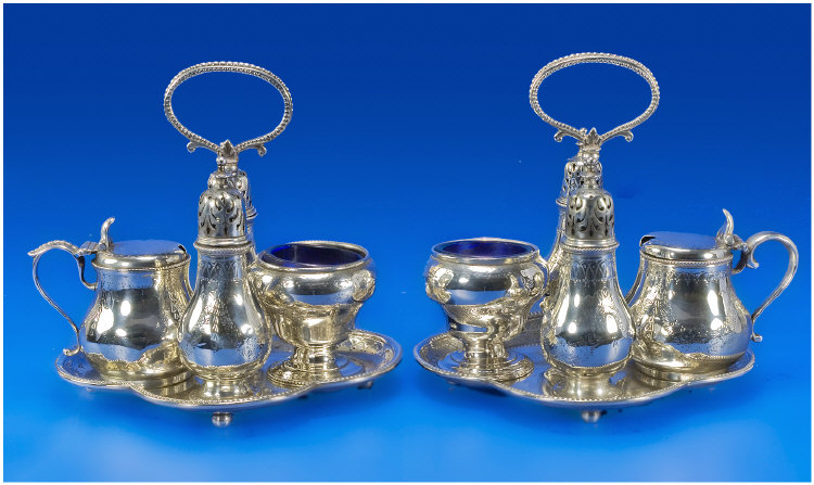 Appraisal: Victorian Silver Pair Of Matching Cruet Sets On Stands Both