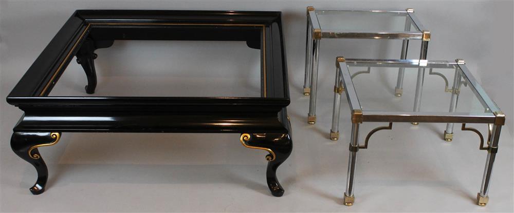 Appraisal: ASIAN STYLE BLACK LACQUER AND GILT TRIMMED COFFEE TABLE TOGETHER