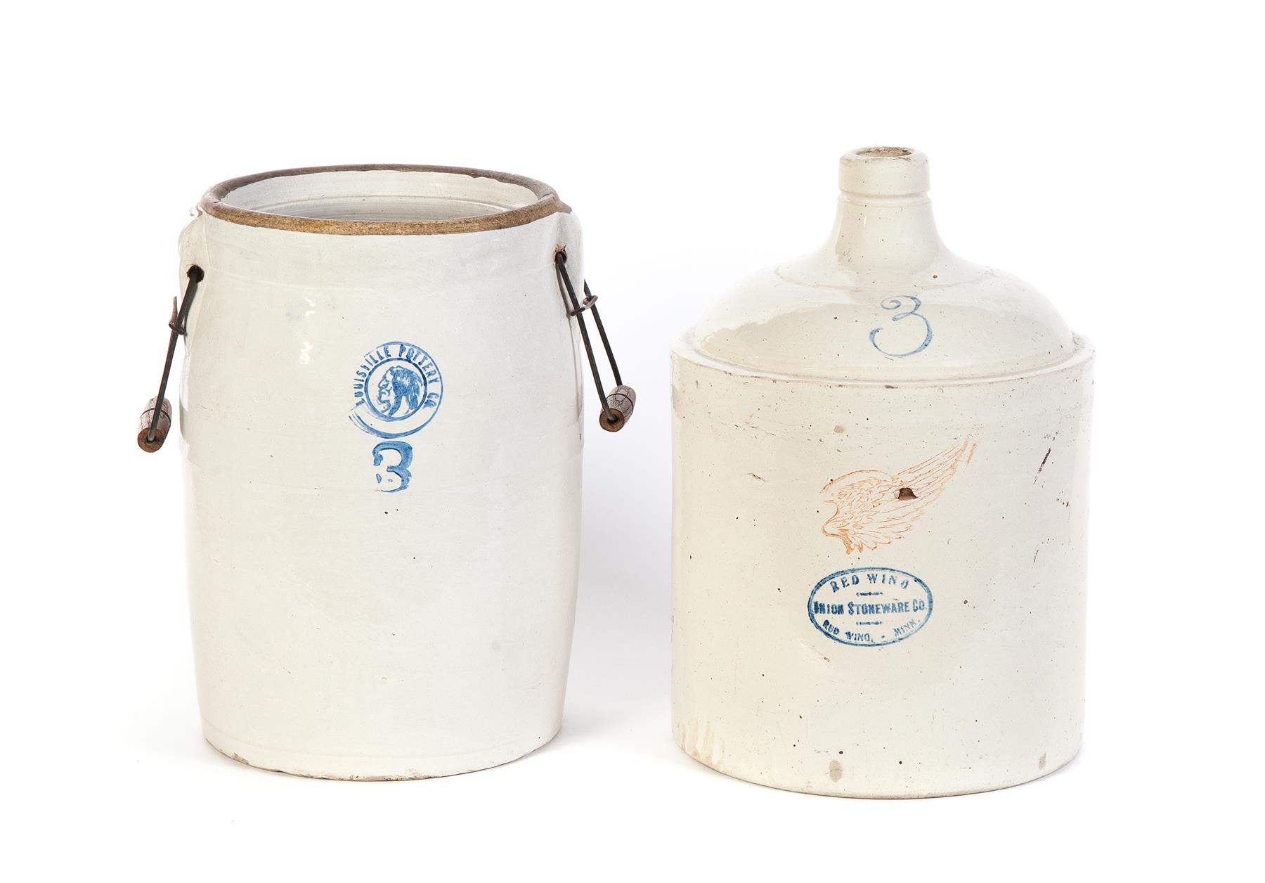 Appraisal: TWO THREE-GALLON STENCIL MARKED STONEWARE PIECES American st quarter- th