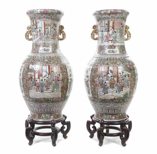 Appraisal: A Pair of Chinese Porcelain Floor Vases each with gilt