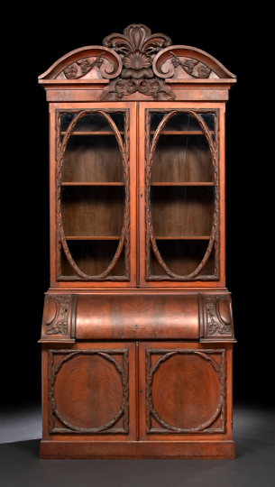 Appraisal: American Rococo Revival Crotch-Cut Walnut and Walnut Secretary Bookcase third