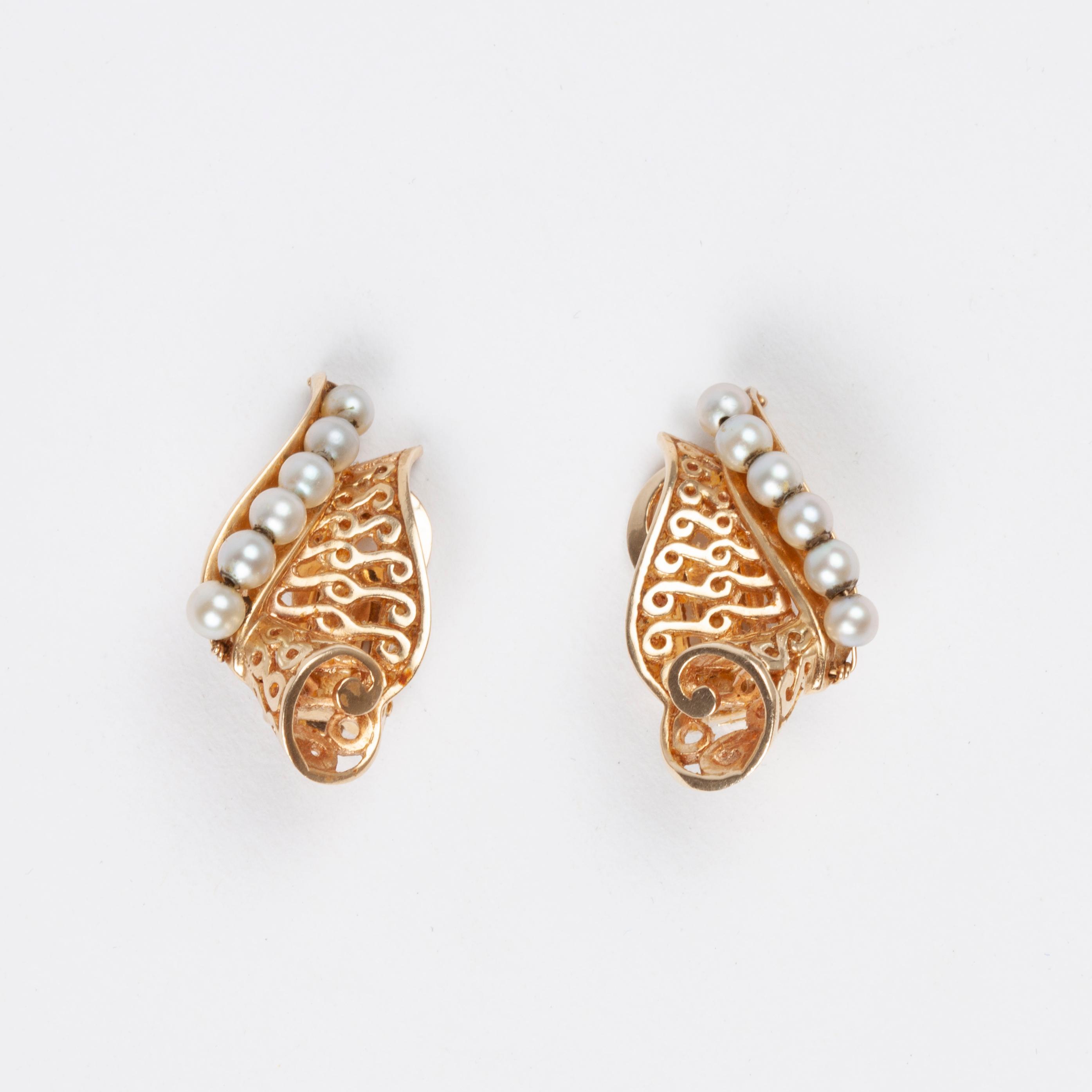 Appraisal: K SCROLL EARRINGS WITH SEED PEARLS A pair of k