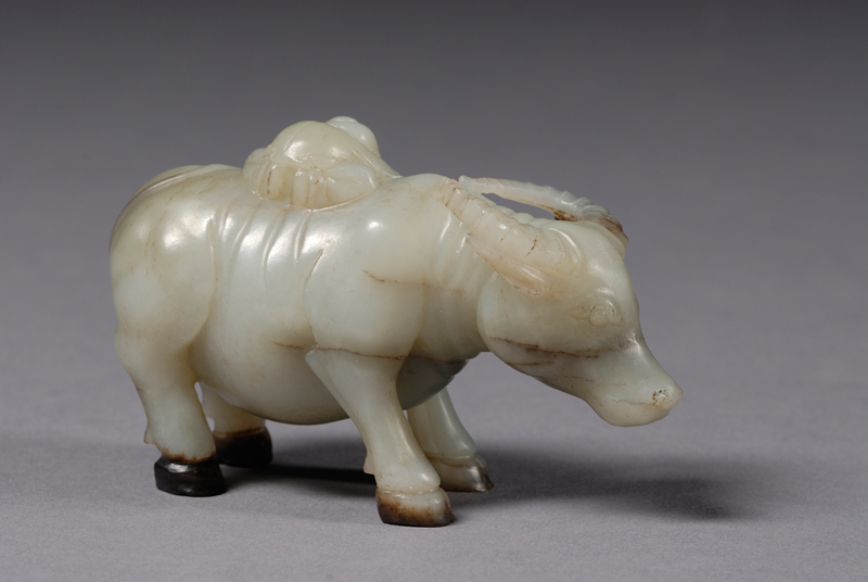 Appraisal: Water Buffalo Carving China gray-green stone with black markings depicting