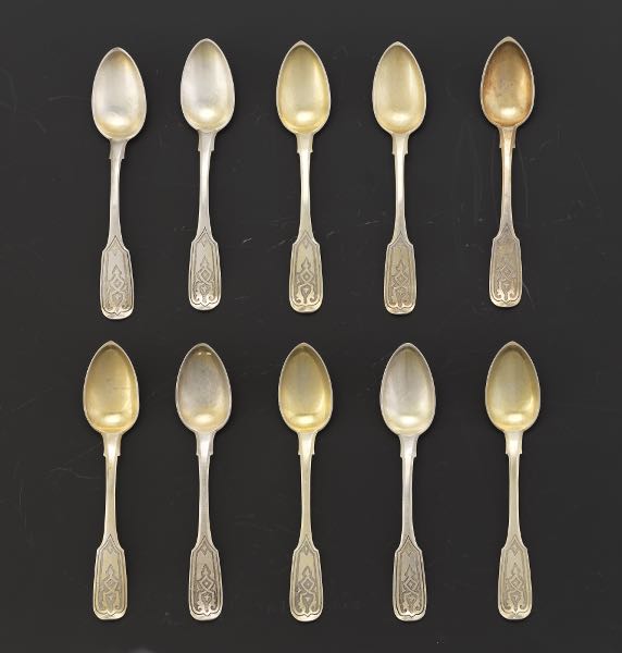 Appraisal: TEN RUSSIAN ETCHED SPOONS Weighs toz Marked to the reverse