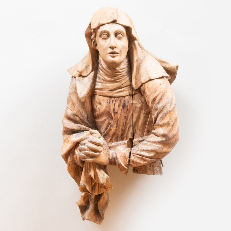 Appraisal: CONTINENTAL BAROQUE CARVED WOOD FRAGMENTARY FIGURE OF A PRAYING NUN