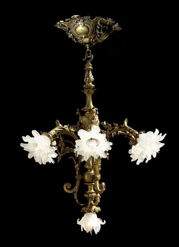 Appraisal: ELEGANT ARM BRONZE CHANDELIER arm light with foliate motif body