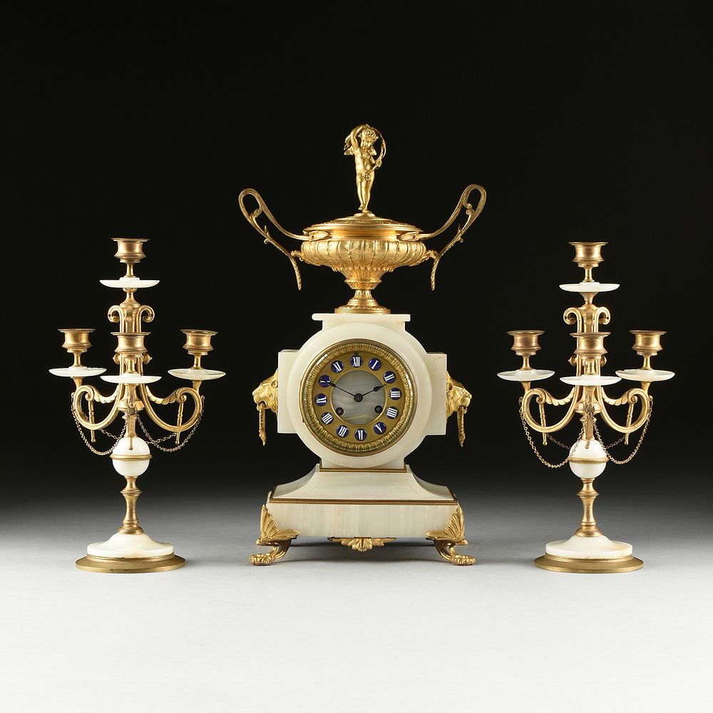 Appraisal: A FRENCH NEO-GREC GILT BRONZE MOUNTED WHITE ONYX THREE PIECE