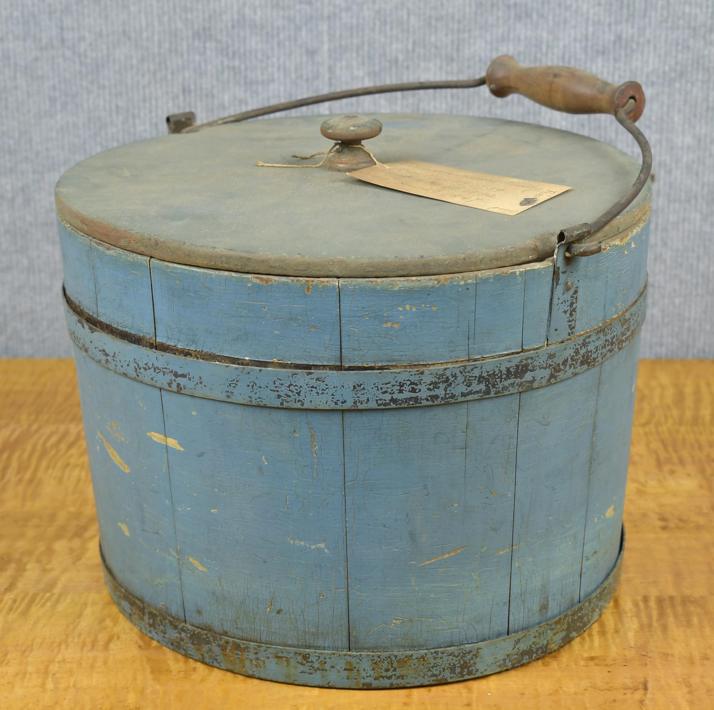 Appraisal: TH C FRANCES WINKLEY CANTERBURY NH SHAKER PAIL Blue painted